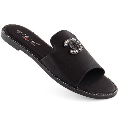 10. Comfortable slippers with zircons S.Barski W OLI258A black