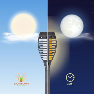 12. TORCH SOLAR LAMP DANCING FLAMES 12 LED SMD 7.5x7.5x46.5CM GRAY