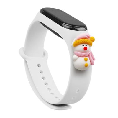 Strap Xmas for Xiaomi Mi Band 3 / 4 Christmas Silicone Strap Bracelet with Snowman - White