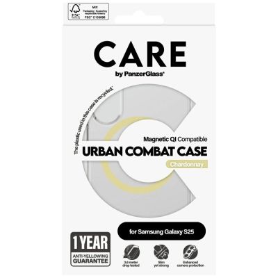 4. CARE by PanzerGlass Flagship Urban Combat Chardonnay QI Case for Samsung Galaxy S25 - Transparent