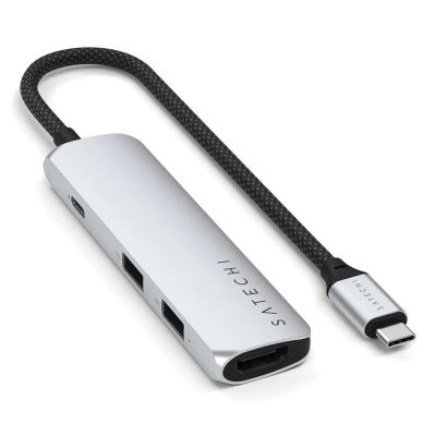 5. Satechi 4-in-1 USB-C Slim Multiport Adapter 4K - Aluminum Adapter for USB-C Mobile Devices (USB-C, 4K HDMI, 2x USB-A) (Silver)
