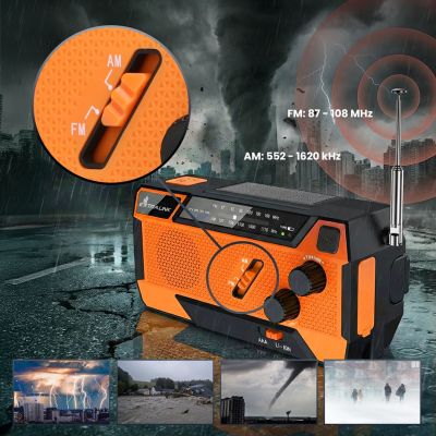 35. Extralink Solar Emergency Radio with Crank Dynamo Powerbank 4000mAh with SOS Flashlight SR-4000 Portable Analog Black, Orange