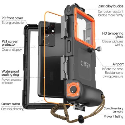 4. Tech-Protect Waterproof Case IPX8 for 4.7-6.7" Smartphones - Black and Orange