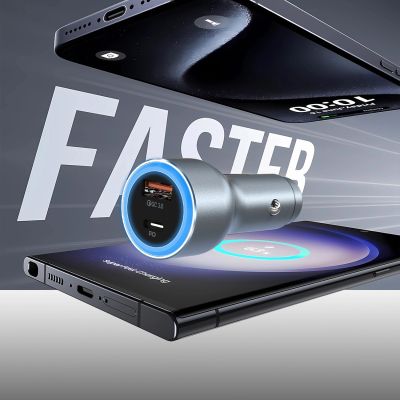 4. Dudao R4Ultra 120W Power Delivery Quick Charge LED Car Charger USB-A USB-C - Gray