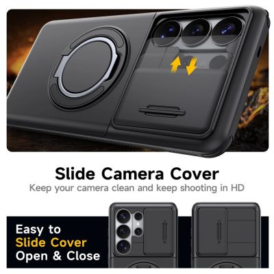 6. Samsung Galaxy S26 Ultra Magnetic Case with 360° Metal Ring and Camera Cover - Black