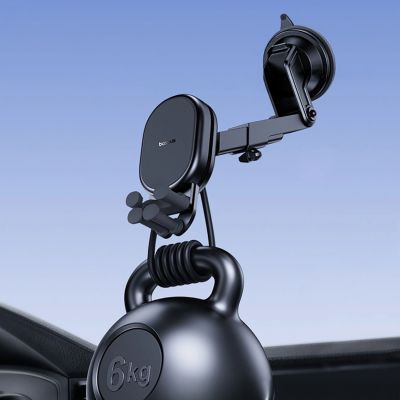 12. Baseus Stable Car Holder with 15W Inductive Charger, Gravity, and Suction Cup - Black