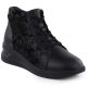 Women's leather ankle boots with floral pattern on a wedge heel, black Filippo DBT7280