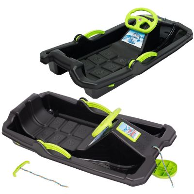 5. PLASTIC SLED WITH BRAKE AND HANDLEBAR ADAŚ 84x43x25CM BLACK WITH GREEN