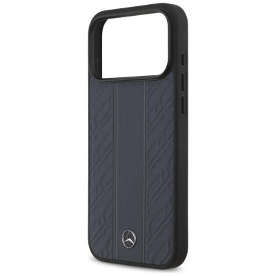 6. Mercedes Leather Laurel Leaves Stripes MagSafe Case for iPhone 17 Pro Max - Blue