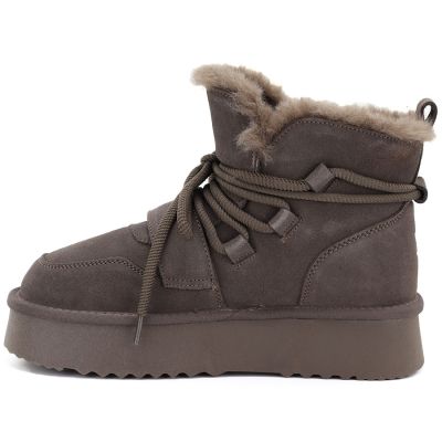 3. Women's brown suede leather platform ankle boots Big Star UU274314