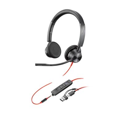 64. HP Poly Blackwire 3325 USB-C Stereo Headset Microsoft Teams Certified + 3.5mm Plug + USB-C/A Adapter