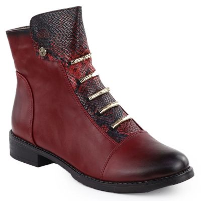8. Women’s burgundy croc-effect ankle boots Jezzi ASA62-16