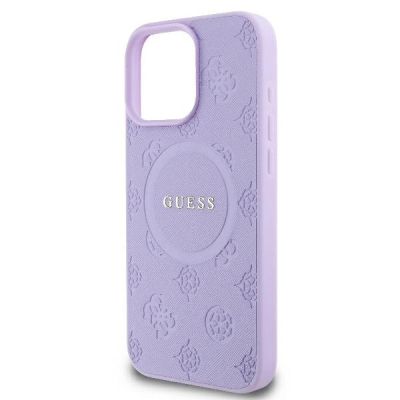 6. Guess Saffiano Peony Classic Logo MagSafe iPhone 16 Pro Max Case - Purple