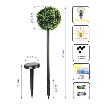 17. SET OF SOLAR LAMPS 3 BOXWOOD BALLS 27 LED