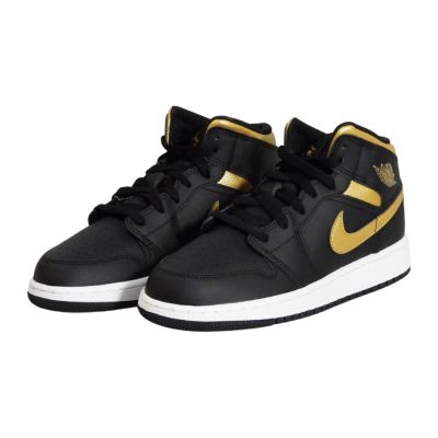 3. Air Jordan 1 Mid Junior (GS) Basketball Shoe Black/Metallic Gold - DQ8423-071