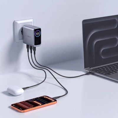 6. Tech-Protect PowerVision NC100W-GaN 3-Port PD 100W / QC3.0 Wall Charger - Dark Gray