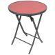 30. BALCONY FURNITURE SET ROUND TABLE AND 2 FOLDING CHAIRS RED