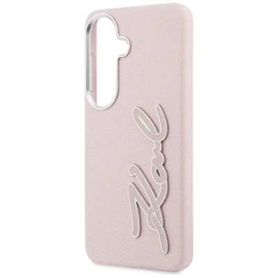 6. Karl Lagerfeld Grained Signature Metal Resin Logo Case for Samsung Galaxy S26 - Pink