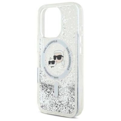 6. Karl Lagerfeld Liquid Glitter Karl & Choupette Head Magsafe Case for iPhone 16 Pro Max - Clear