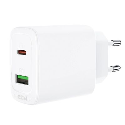 6. Acefast wall charger USB Type C / USB 20W, PPS, PD, QC 3.0, AFC, FCP white (A25 white)