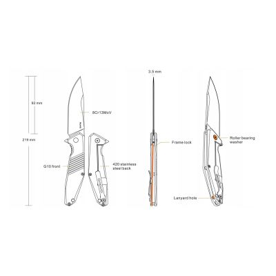 4. Ruike EDC everyday use folding knife black flipper steel - D191-B