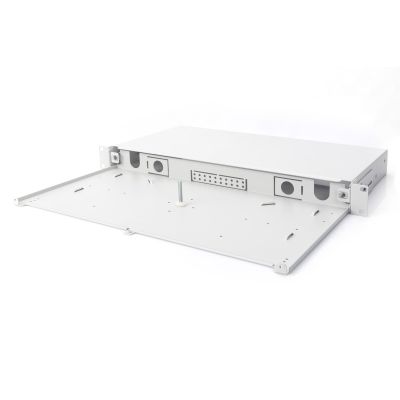 6. FO patch panel without faceplate 19'' 1U, sliding, PG13.5 and PG16 gland, ties/holders, gray