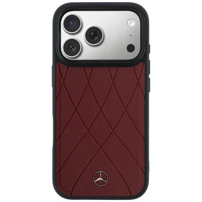 3. Mercedes Leather with Crossed Lines MagSafe case for iPhone 17 Pro Max - red