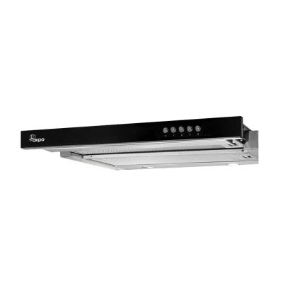 2. Telescopic under-cabinet cooker hood AKPO WK-7 LIGHT GLASS 50 INOX BLACK (500 mm; inox colour, black glass front)