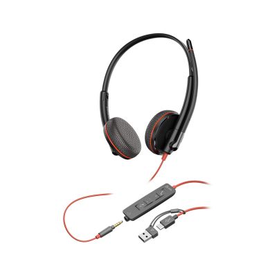 195. Poly Blackwire 3225 Stereo USB-C Headset +3.5mm Plug +USB-C/A Adapter (Bulk)