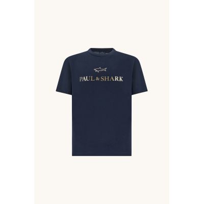 5. Paul&Shark Men's Cotton T-shirt Navy Blue and Gold 99311007-50E - Classic Cut, Logo