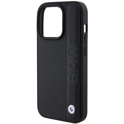 6. BMW Leather Textured & Stripe iPhone 15 Pro Max Case - Black