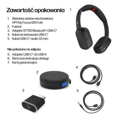 5. HP Poly Foldable Stereo Bluetooth Headset Focus 625 Fold