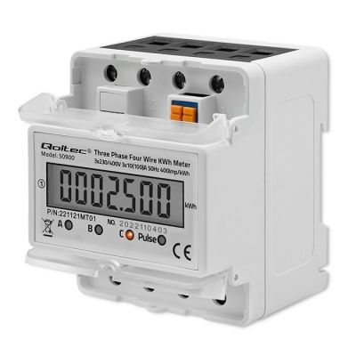 8. QOLTEC THREE-PHASE ENERGY CONSUMPTION METER FOR DIN RAIL | 230V | LCD | 4P