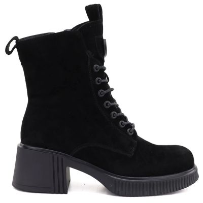 7. Women's leather ankle boots with a block heel and platform, black Vinceza 67009