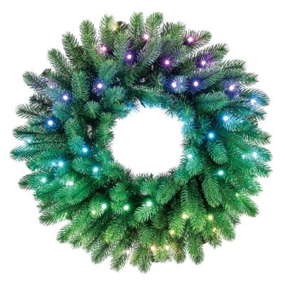 2. Twinkly Pre-lit Wreath – 50 RGB LEDs, Regal 24" green wire, Type C plug