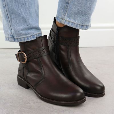 5. Women's leather ankle boots with buckle brown Remonte Rieker D0F81-25
