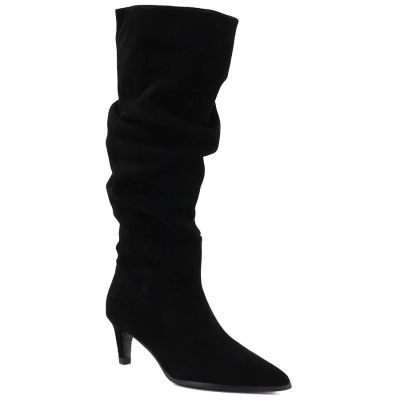 10. Women's leather boots, ruffled, black, Vinceza ZHI27-89167