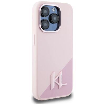 4. Karl Lagerfeld Silicone Shadow Metal Initial MagSafe Case for iPhone 15 Pro Max Pink