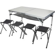 FOLDABLE CAMPING TABLE 120x60x70/62/55CM 4 CHAIRS AND SHELF