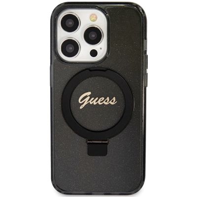 3. Guess Ring Stand Script Glitter MagSafe case for iPhone 15 Pro Max - black