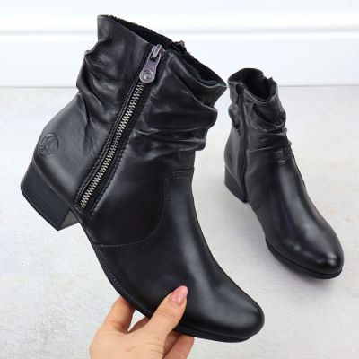 2. Women's black leather high-heeled ankle boots Rieker 78656-00