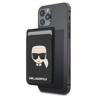 Karl Lagerfeld Wallet CardSlot Saffiano Karl`s Head MagSafe Magnetic Phone Wallet - Black