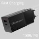 QOLTEC GAN POWER PRO CHARGER | 1XUSB-C | 1XUSB | 100W | 5-20V | 1.5-5A | PD | BLACK