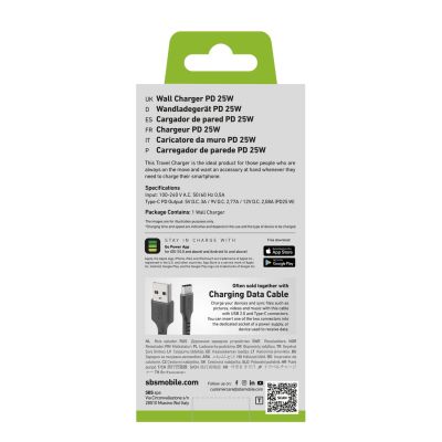 2. SBS TETR1CPD25 25W USB-C Wall Charger with Power Delivery - Black