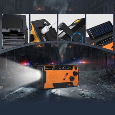 34. Extralink Solar Emergency Radio with Crank Dynamo Powerbank 4000mAh with SOS Flashlight SR-4000 Portable Analog Black, Orange