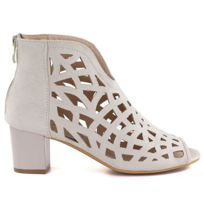 2. Women's suede ankle boots with openwork, open toe, beige M.Daszyński MR1954-15