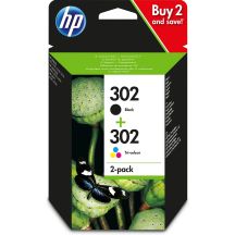 HP Ink Cartridge Set HP 302+HP 302, HP302+HP302=X4D37AE, Includes Black and Color, F6U66AE+F6U65AE