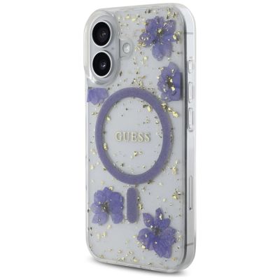 2. Guess Resin Flowers Glitter MagSafe case for iPhone 16 - purple