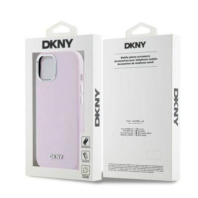 8. DKNY Liquid Silicone Small Metal Logo MagSafe Case for iPhone 15 / 14 / 13 - Pink