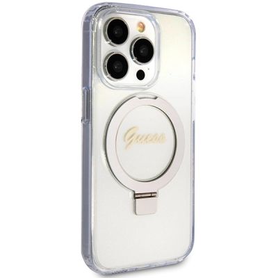 4. Guess Ring Stand Script Glitter MagSafe case for iPhone 15 Pro - transparent